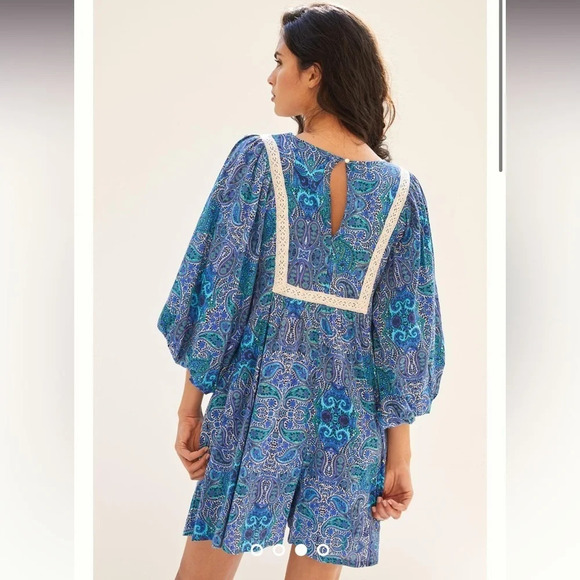 Anthropologie Lissa Romper Ballon Sleeve Blue Motif Paisley Size Small - Picture 10 of 10